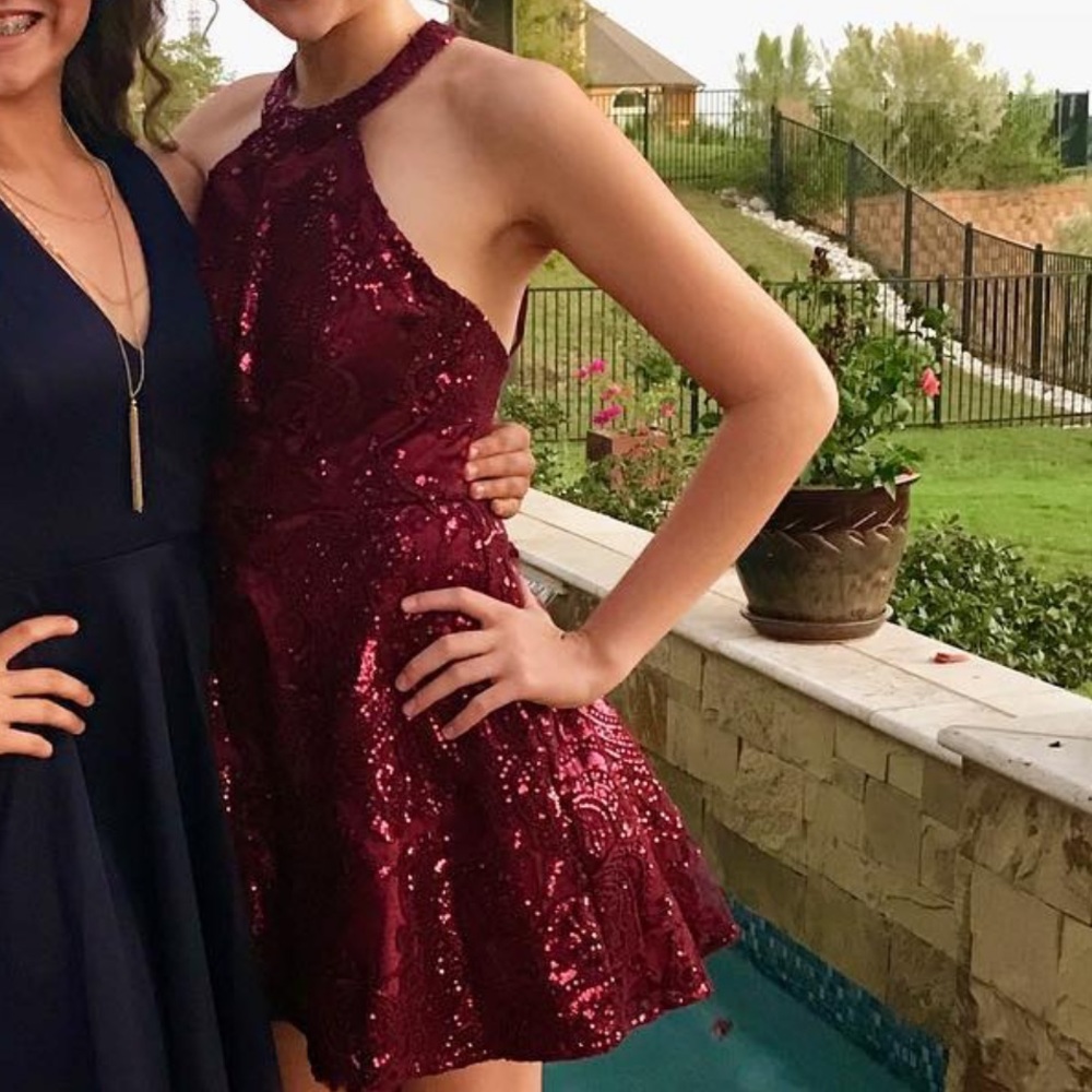 Maroon Sparkle Formal Dress